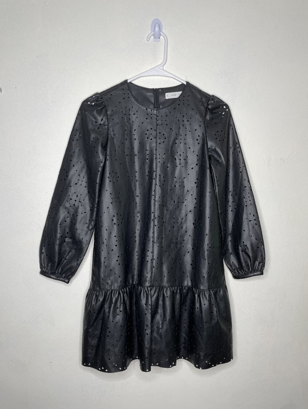 Mango Kids Black Faux Leather Eyelet-Tiered Dress